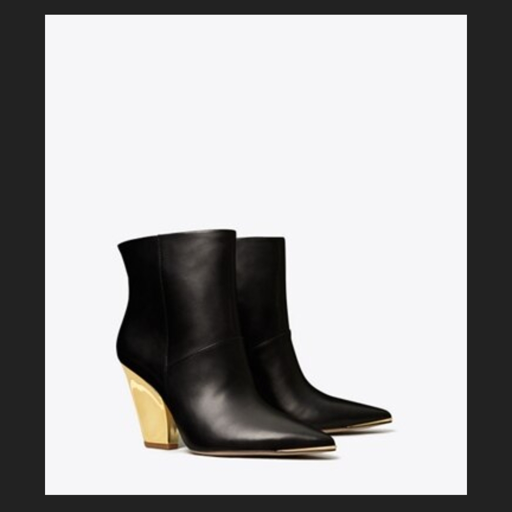 Tory Burch Black and Gold Heeled Boots